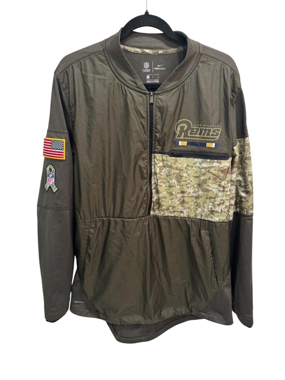 Los Angeles Rams NFL Jacket Salute To Service Nike Full Zip Camo Green Wind L